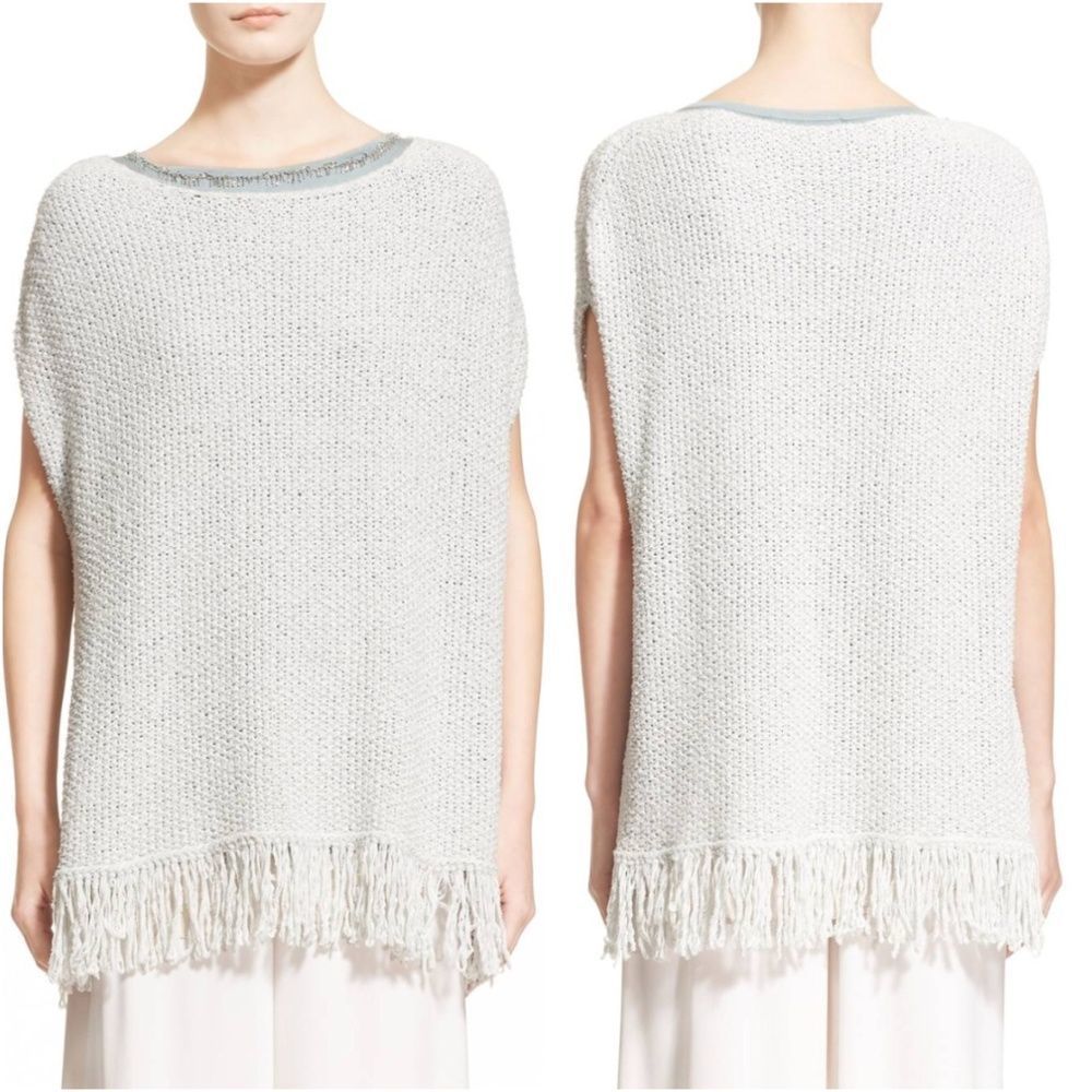 FABIANA FILIPPI Fringe Trim Cotton Blend Poncho